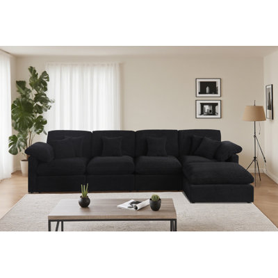153" L-Shaped Sectional Module Sofa Cloud Beige Couch With Removable Ottoman&Cushion by Ivy Bronx