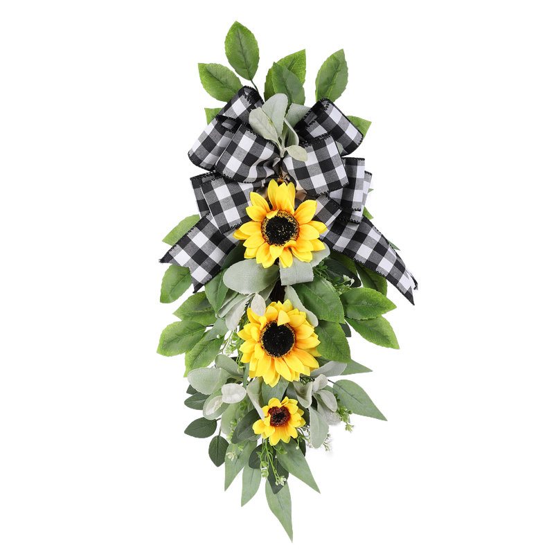 , Vert / jaune, automne, larme, drapeaux, tournesol, Noël, guirlande de tournesol artificielle avec feuilles de verdure, boucles rustiques, drapeaux suspendus pour porte d'entrée