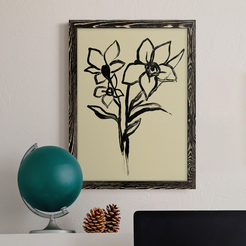 Encre florale I, toile encadrée de qualité supérieure - prête à être suspendue, H 38 po x l 28 po x P 1 po, Noir
