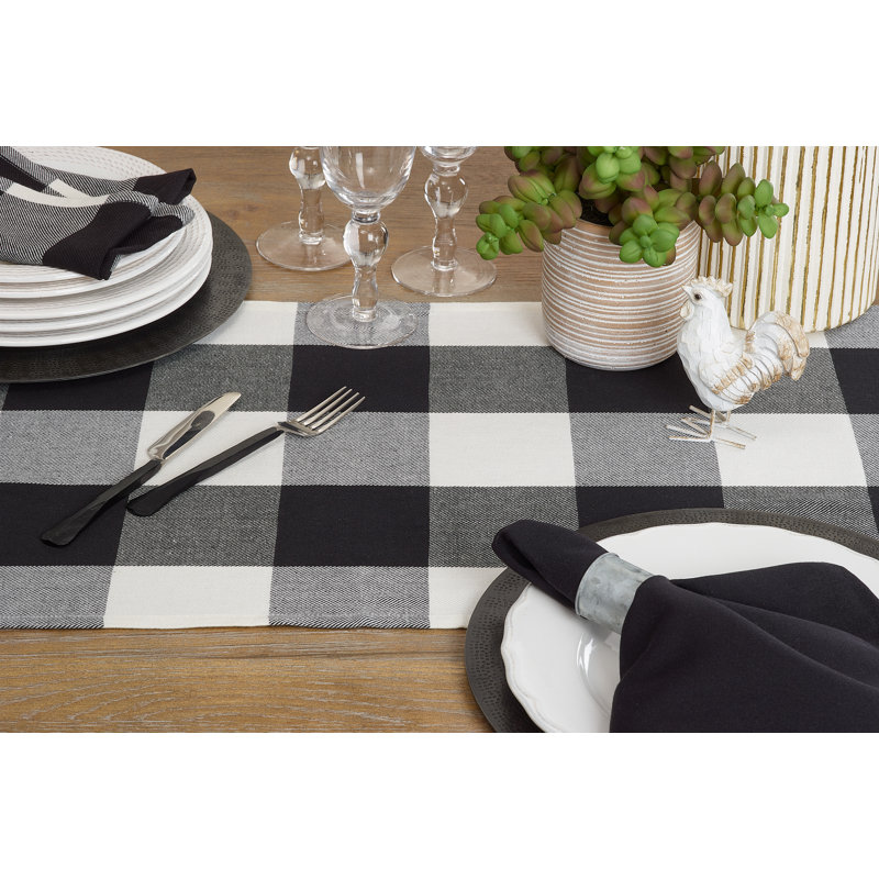 Dannyelle Buffalo Table Runner, 90" L x 16" W, Black/White