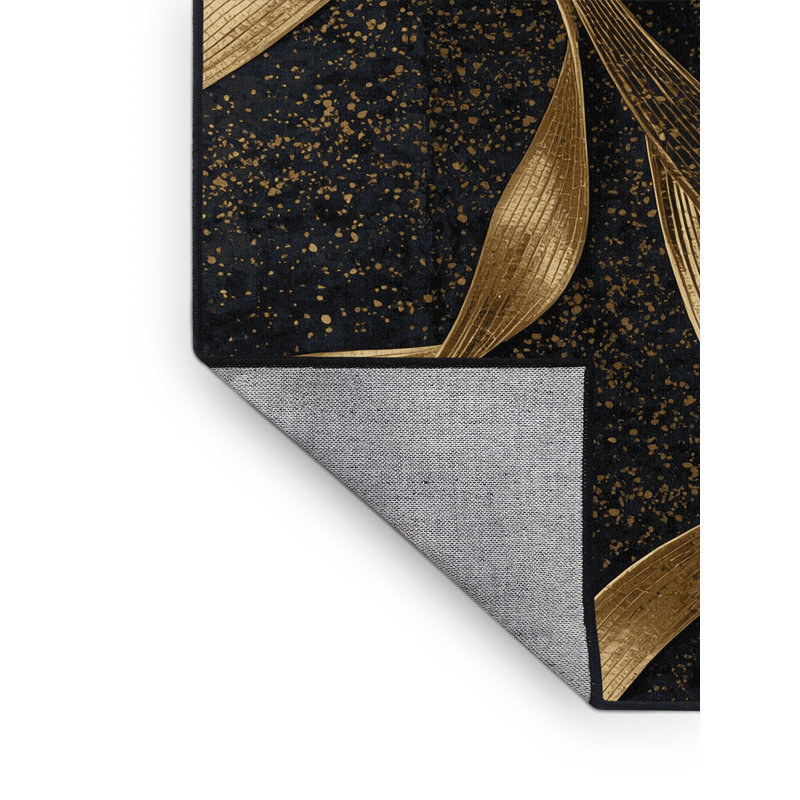 Machine Washable Ahart New Years Modern & Contemporary Abstract Rug in Black – Black Binding, 7x9