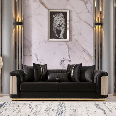 Luxury Modern Velvet Sofa With Gold Accents - Elegant Upholstered Couch In 5 Color Options