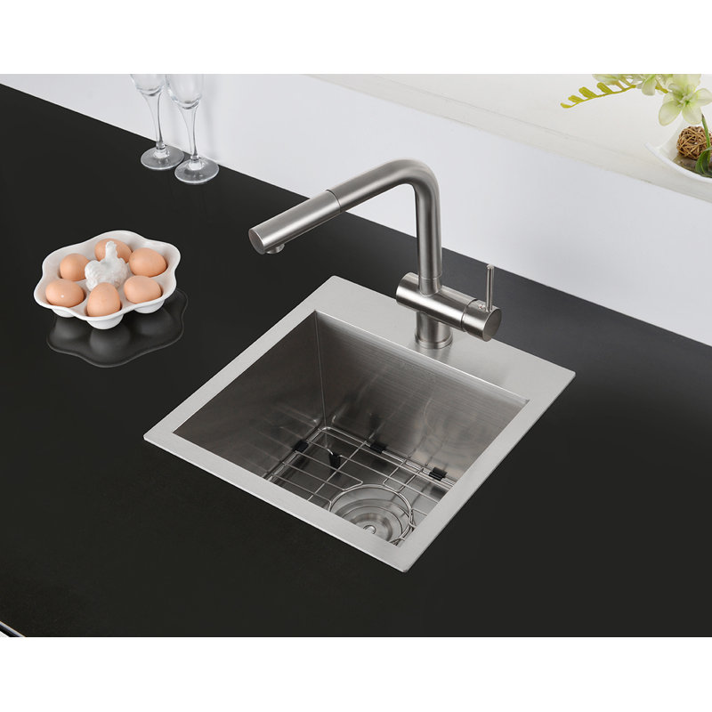 Ruvati Drop-in Topmount Bar Prep Sink 16 Gauge Stainless Steel Single Bowl, 15" L x 15" W, StainlessSteel