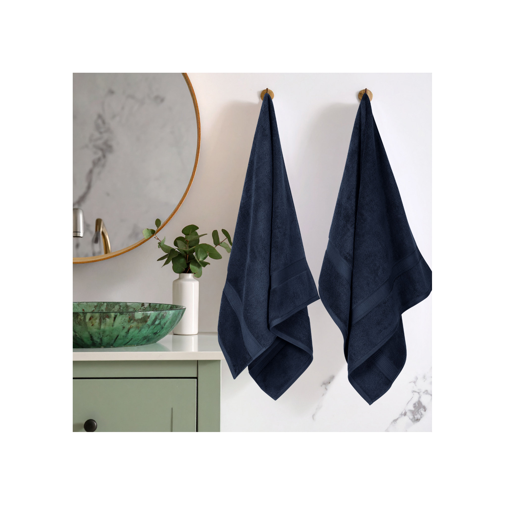 Renata 800 GSM 2 Piece Certified Egyptian Cotton Bath Towel Set , Navy Blue