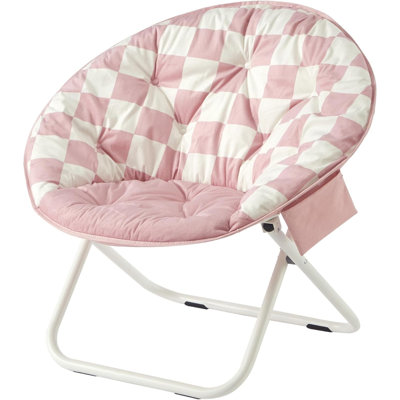  Printed Back Micromink Saucer Chair With White Legs And Side Storage Pocket