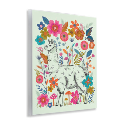 Llama Among Bright Florals Wall Plaque Art by Lisa Perry Whitebutton