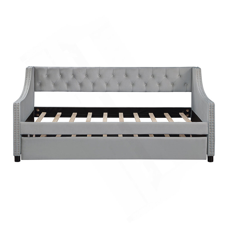 Elanah Upholstered Daybed with Trundle, Botton Tufted Design Bed, Black, Full / Double