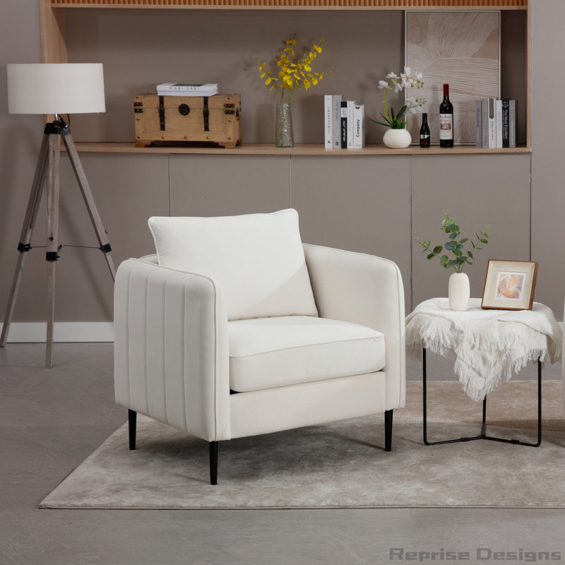 Chaise d'appoint en velours avec 1 coussin pour le salon, Ivoire ivoire