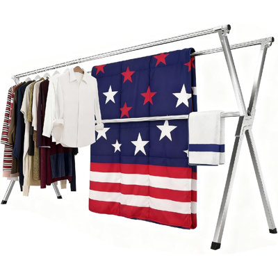 Clothes Drying Rack Folding Indoor Outdoor, Foldable Portable Laundry Drying Rack, Heavy Duty Laundry Hanger Dryer Rack With 20 Hooks (79.55'')