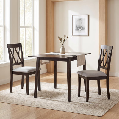 Ensemble de salle à manger extensible 3 pièces avec table à abattants et chaises rembourrées pour petits espaces
