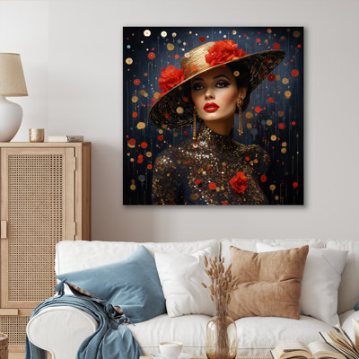 Red Fashion Portrait Pointillism III - Fashion Wall Decor