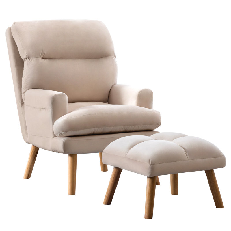 44.1''Wide Modern Soft Upholstered  Reclining Accent Chair  And Ottoman With Adjustable Backrest, Beige