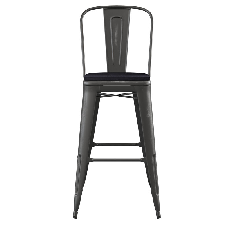 Brinya All-Weather Counter Height Stool with Poly Resin Seat, Black, Bar Stool (30" Seat Height)