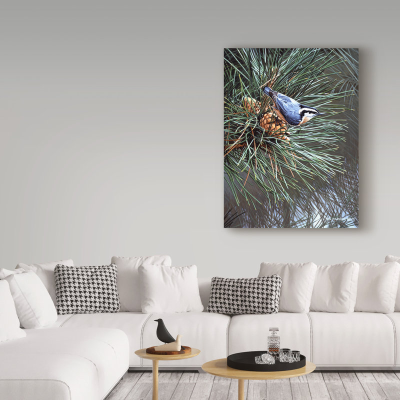 'Nuthatch On Pine Cone' Graphic Art Print on Wrapped Canvas, 19" H x 14" W x 2" D