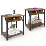 Simple Bedside Table with Open Storage Shelf, Charging Station, Easy to Assembly