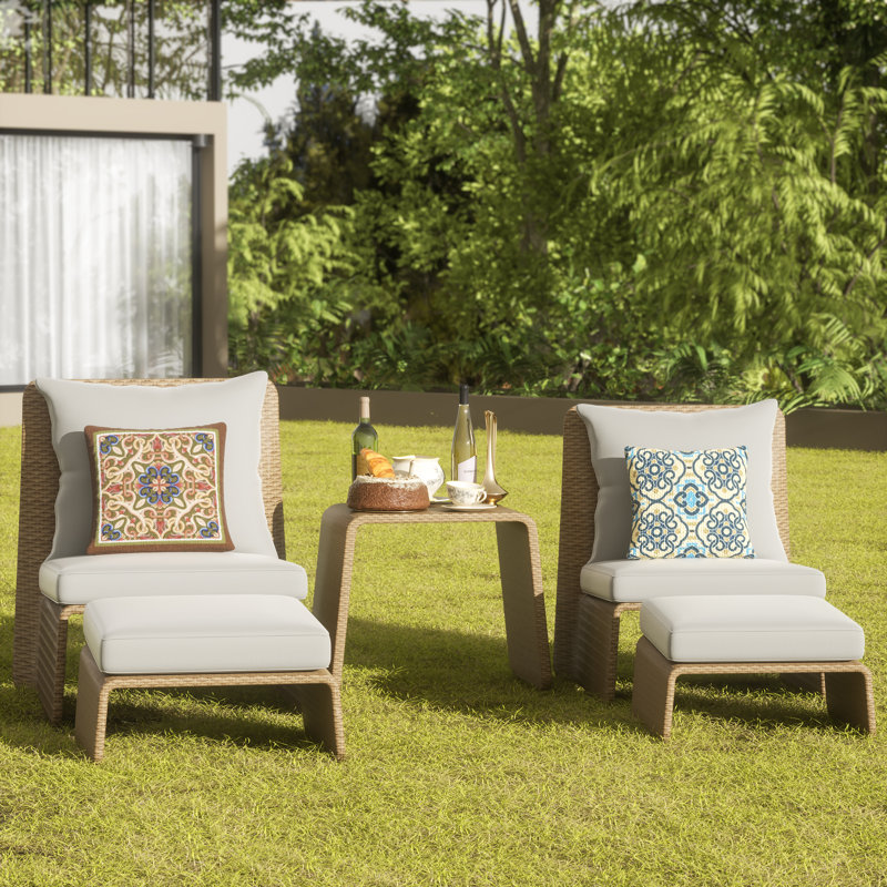 5 Pieces Wicker Outdoor Sofa Chair with Ottoman Footrest and Table, No Assembly, Stackable