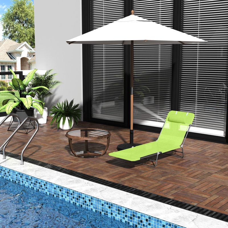 Outdoor Sun Tanning Chair - Folding With Pillow, Adjustable Back, Steel Frame & Breathable Mesh, For Patio, Yard, Beach Lounge , Cloth, Beach, Pool