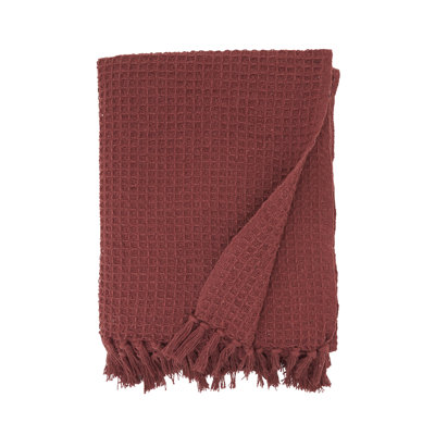 Jeté en coton avec pompons Waffle