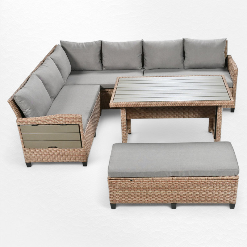 Ensemble de conversation pour 7 personnes, Brun, Brun