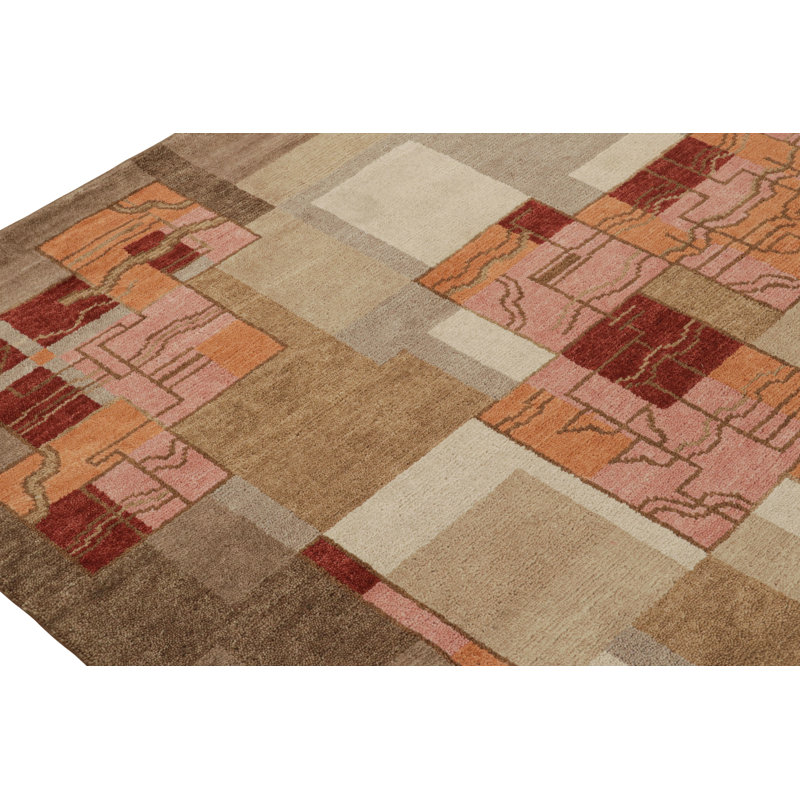 Art Deco Hand Knotted Wool Geometric Area Rug, Rectangle 5' x 8'