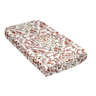 Boho Floral Wildflower Rust Orange and Ivory Satin Fitted Crib Sheet