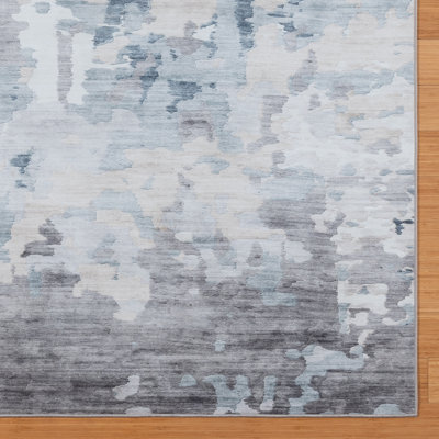 Rayna Kaori Light Blue Beige Ivory Machine Washable Modern Abstract Industrial Indoor Area Rug, Flat Pile for Living Room & Bedroom - Light Blue, 2x6 Runner
