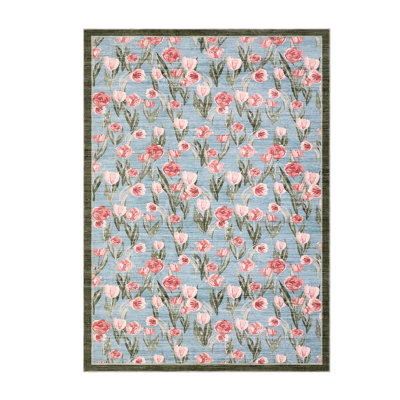 Modern Floral Living Room Rug 8x10 Large Non-Slip Contemporary Bedroom Carpet, Stain-Resistant Neutral Accent Rug, Washable Floor Mat for Office