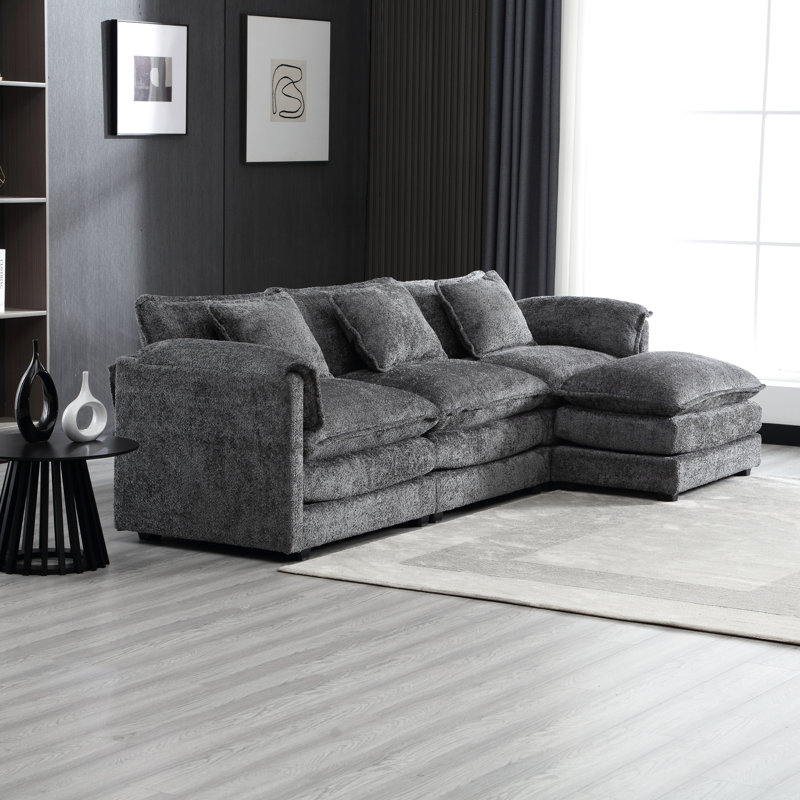 Spacieux et modulaire en forme de L - Canapé en nuage de chenille confortable de 112 po avec mousse à mémoire de forme, mobile, à long terme, en mousse à mémoire de forme modulaire et amovible, avec repose-pieds confortable