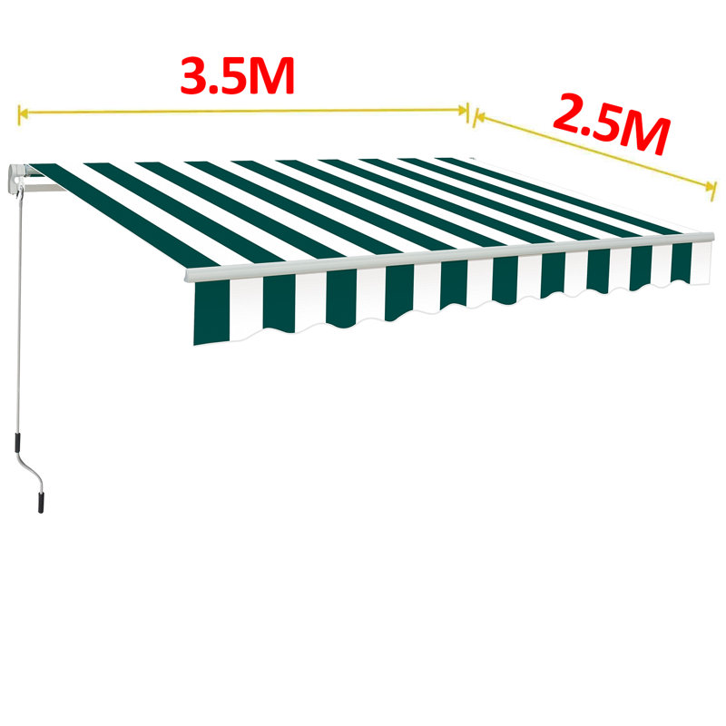 Dakota Fields 350cm W x 250cm D Fabric Cover Retractable Patio Awning, Green/White