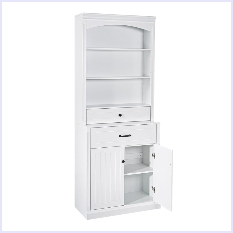 Bathroom Storage Cabinet with Two Doors, Drawers, Adjustable Shelf & Three Open Shelves