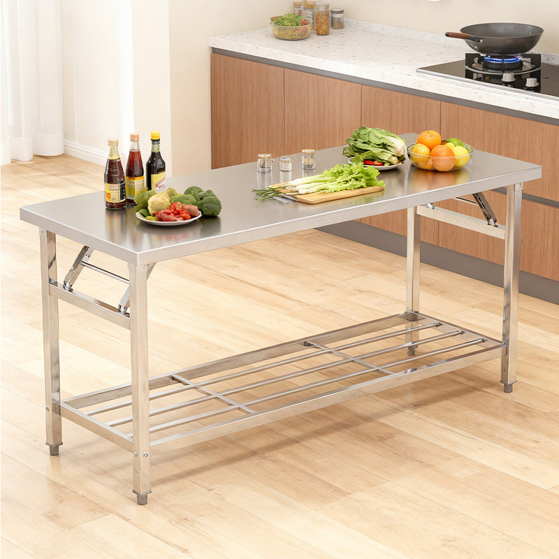48" x 30" Commercial Stainless Steel Folding Prep Table with Undershelf, Heavy-Duty Kitchen Worktable for Restaurant, Catering, and Home Use