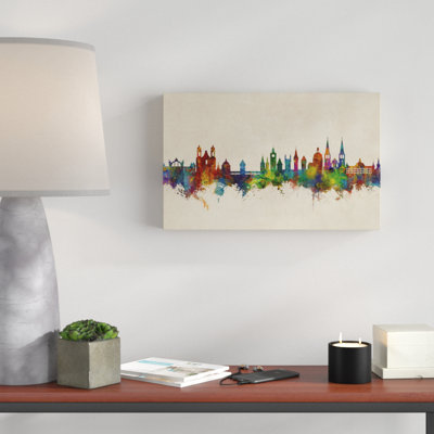 Lucerne Switzerland Luzern Skyline Graphic Art on Wrapped Canvas in Beige