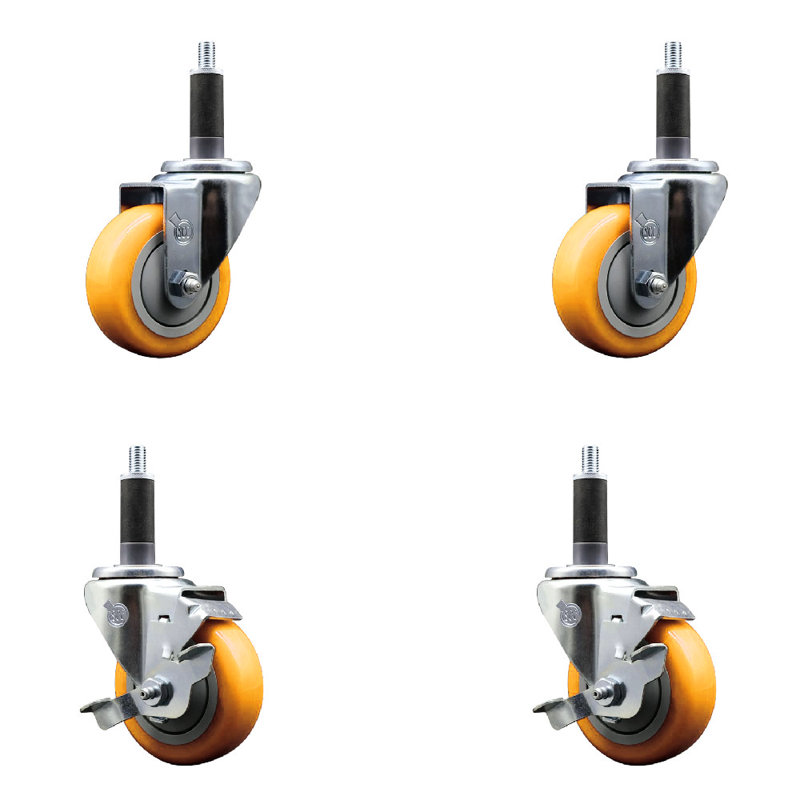 Ensemble de roulettes extensibles 3,5 pouces pivotantes 3,5 pouces 1 pouce, Jaune