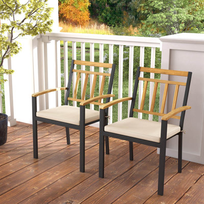 Patio Dining Chairs Set Of 2 Metal Outdoor Chairs With Removable Padded Cushions by Winston Porter