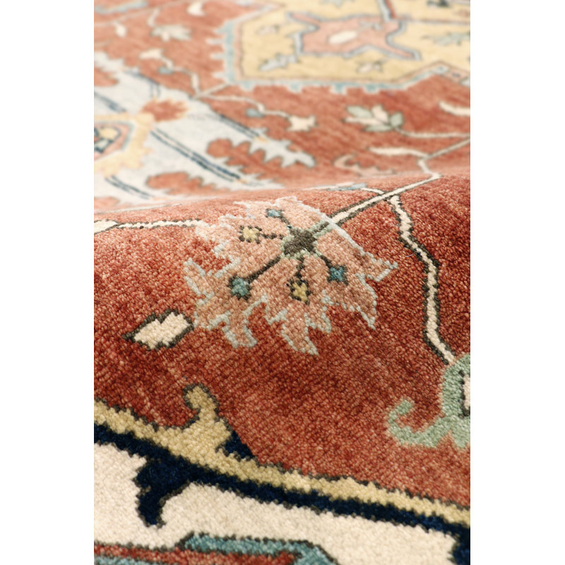 Tapis oriental en laine noué à la main bleu / orange / noir Serapi, Tapis de couloir 6 pi x 16 pi
