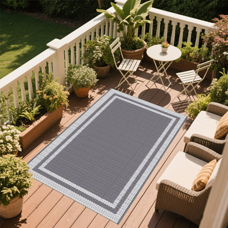 Durable Camping mats in Grey with White Edge Outdoor Rugs Reversible Waterproof mat, Rectangle 4' x 6'