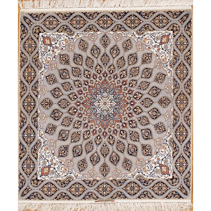 Tapis de zone one-of-kind à la main bleu marine/gris 4 pi 11 po x 5 pi 6 po noué la Sicilia