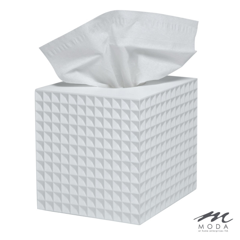 BRAEMAR TISSUE BOX RÉSINE BLEU MARINE, Blanc