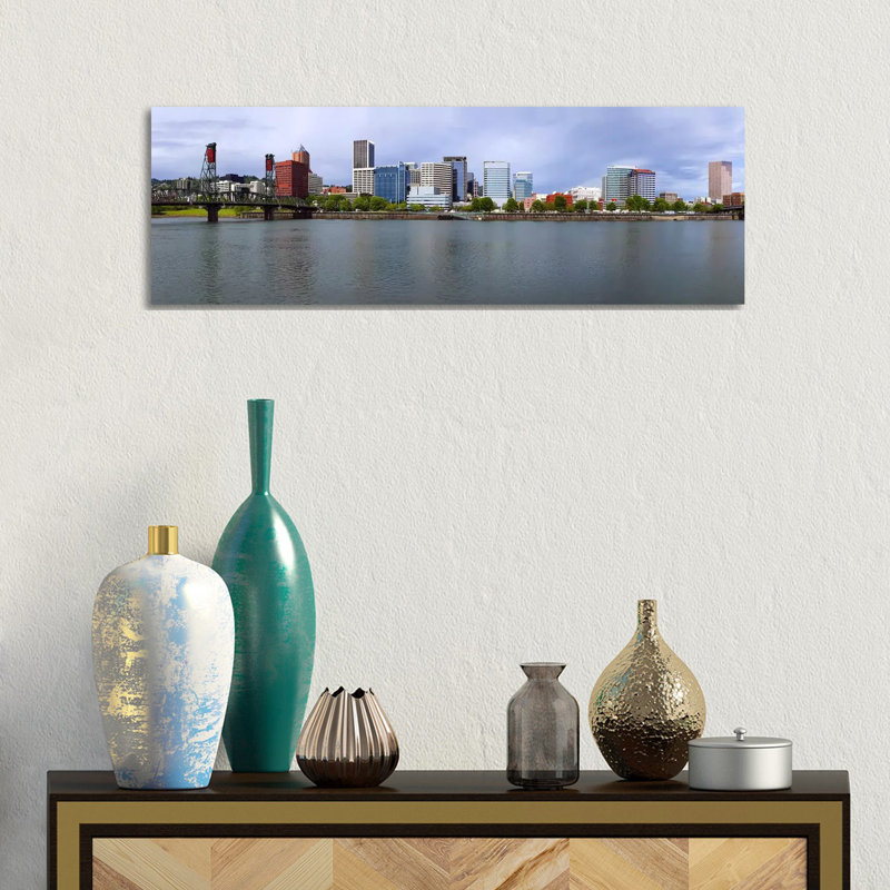 Hawthorne Bridge And Burnside Bridge, Willamette River, Portland, Oregon, USA - Wrapped Canvas Panoramic Print