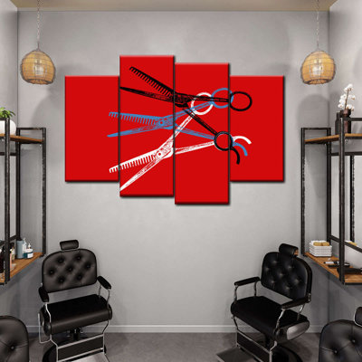 Ciseaux de coupe de cheveux sur toile, reproduction de 4 pièces