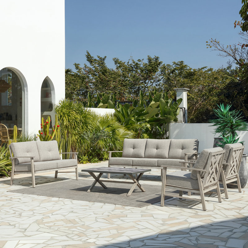 Ensemble d'extérieur 5 pièces en aluminium de qualité supérieure Seehill, canapé 3 places, causeuse, 2 fauteuils et table basse en résine, résistant aux rayons UV et aux intempéries avec coussins épais pour le jardin, la piscine et le gris argent