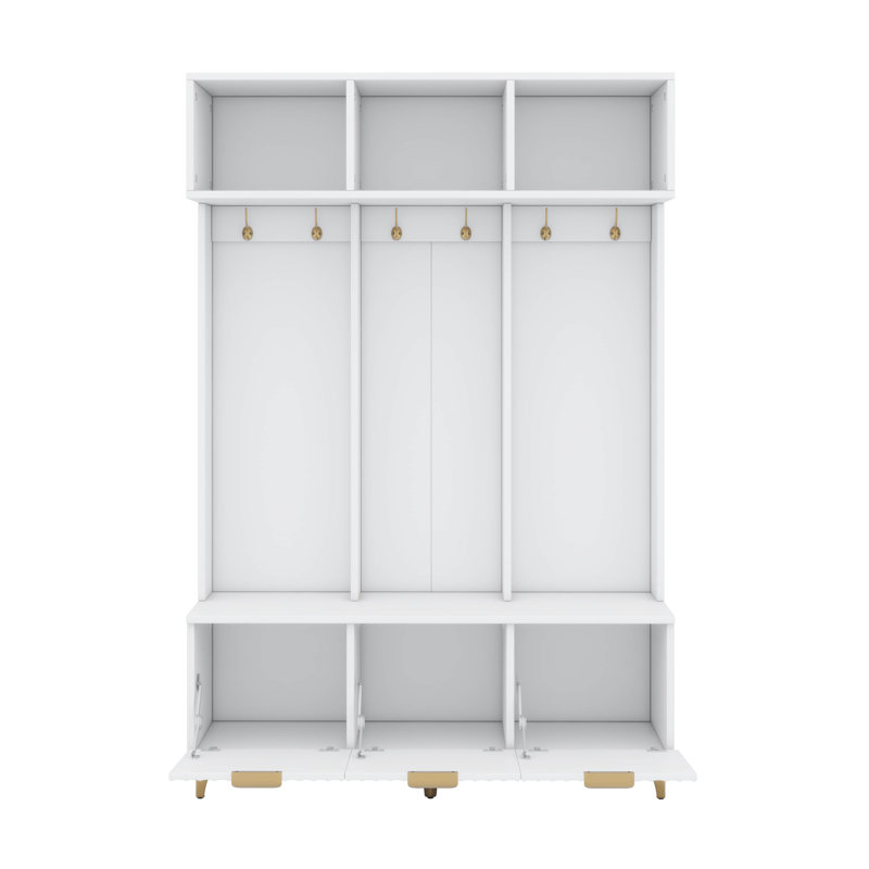 Grand portemanteau moderne avec banc, portemanteau et crochets, Blanc