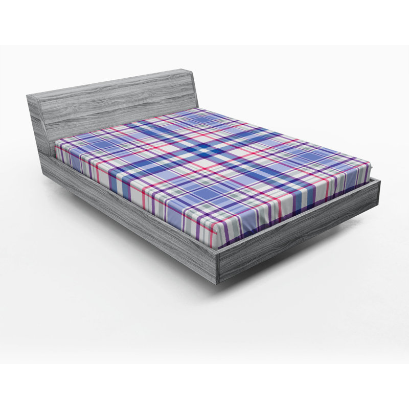 Microfiber Plaid Fitted Sheet, Queen Fitted Sheet, Black/Blue, Plaid 5