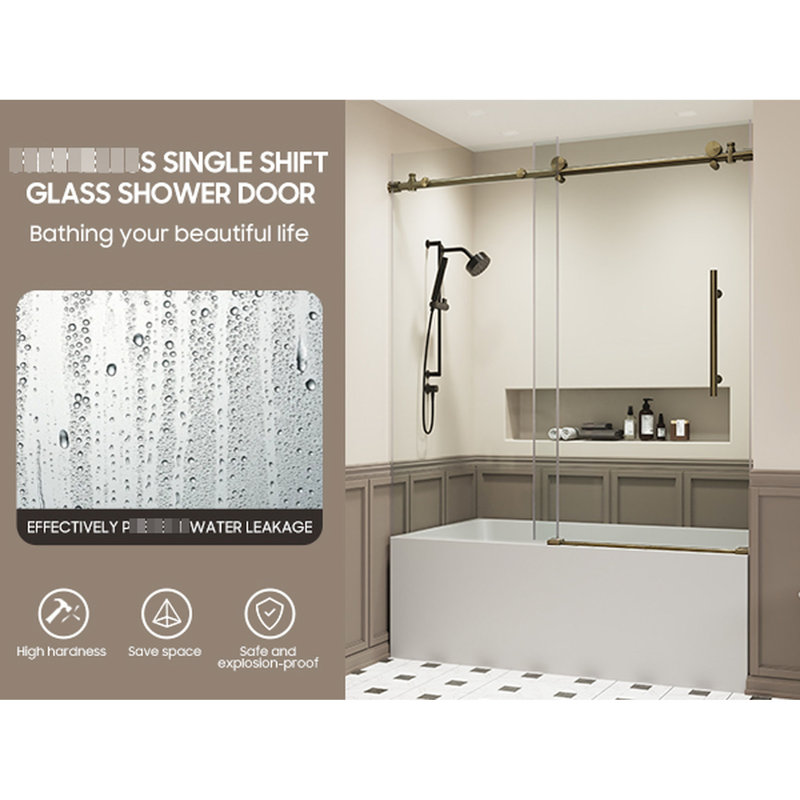 Accessoire de salle de bain 56 - 60 "X, verre trempé transparent 8 mm, cadre en acier inoxydable brossé doré