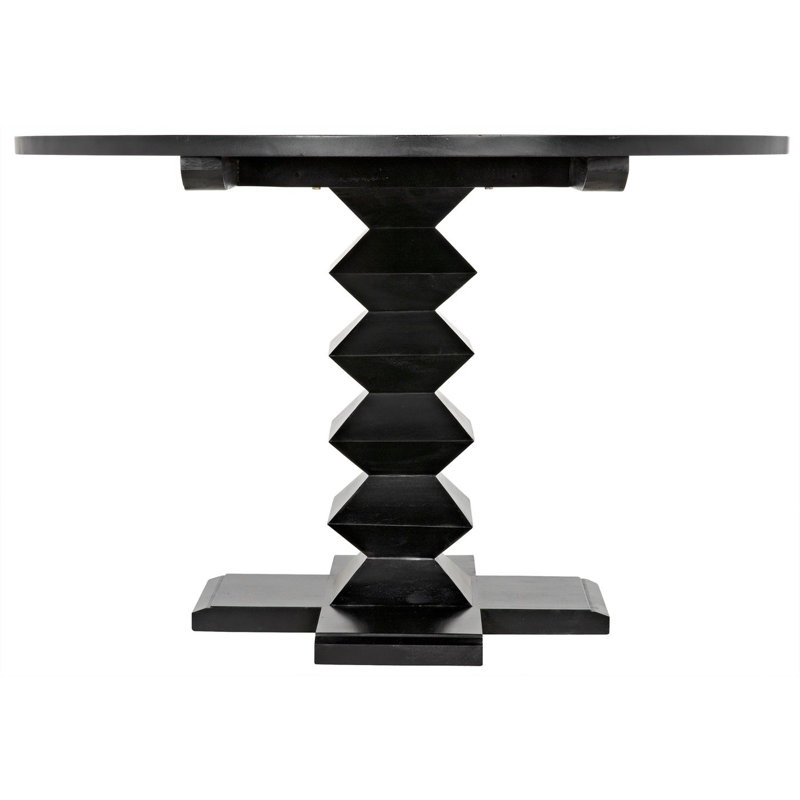 Zig-Zag Round Mahogany Wood Dining Table, Hand Rubbed Black, 48" L x 48" W