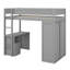 Lit mezzanine simple en bois rustique avec armoires encastrées, bureau à 2 tiroirs et unité de rangement-1172874250