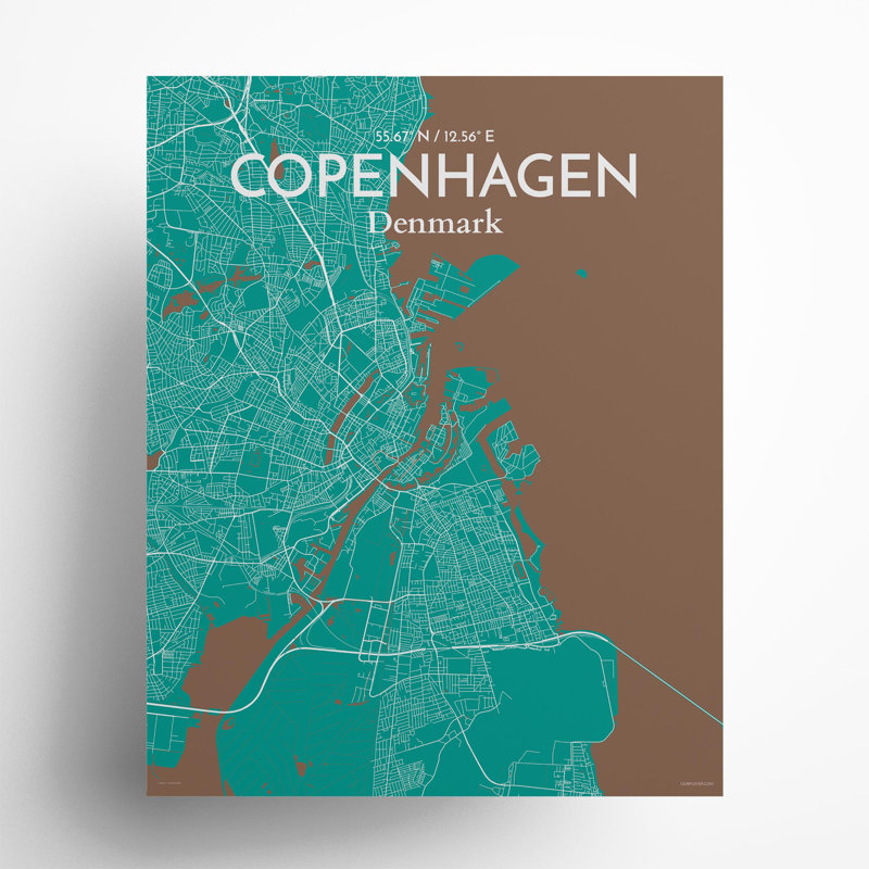 Copenhagen City Map In Nature - No Frame Print, 20cm H x 16cm W x 0.05cm D