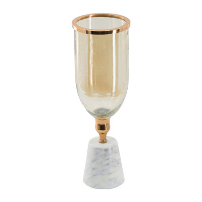 Vase décoratif Kylie avec base en marbre blanc, aluminium, verre doré 16 pouces