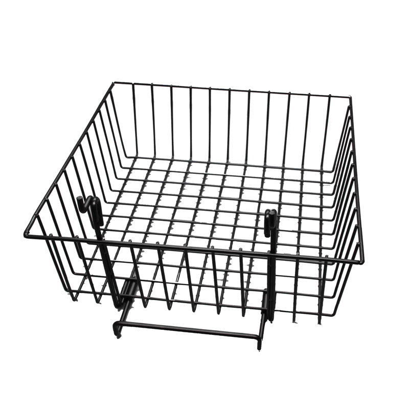 12" x 12" Metal Gridwall Basket W/ Hooks - Black