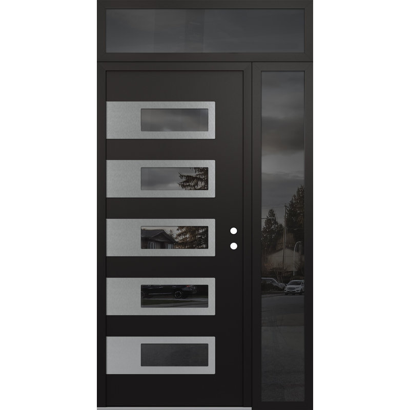 D3 48 po. X 96 po Panneau d'entrée en verre argenté noir et noir avec porte d'entrée avant en verre, Noir / noir / miroir